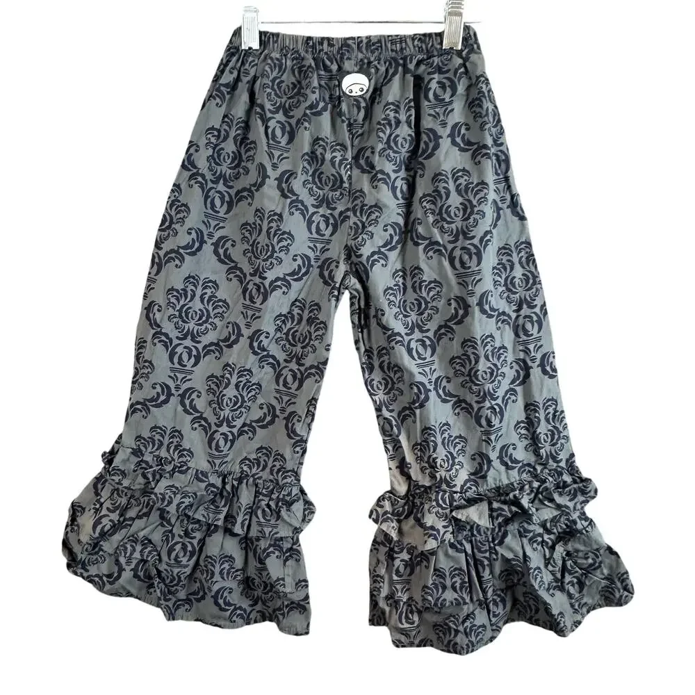 Servane Barrau Gray Blue Damask Ruffle Pants Cotton Girls 6 7